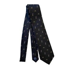 Meeting Street Handmade Neck Tie Gold Clubs And Flag Print Golfing